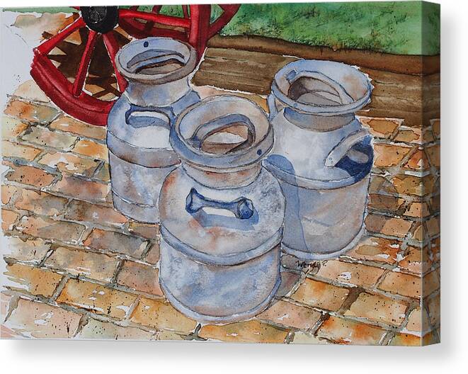 Cream Cans Canvas Print featuring the painting Cream Cans by Wendy Provins