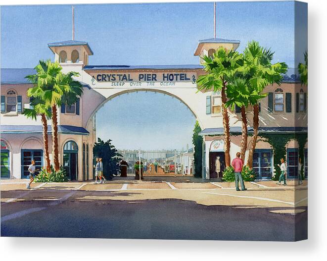 Pacific Canvas Print featuring the painting Crystal Pier Pacific Beach by Mary Helmreich