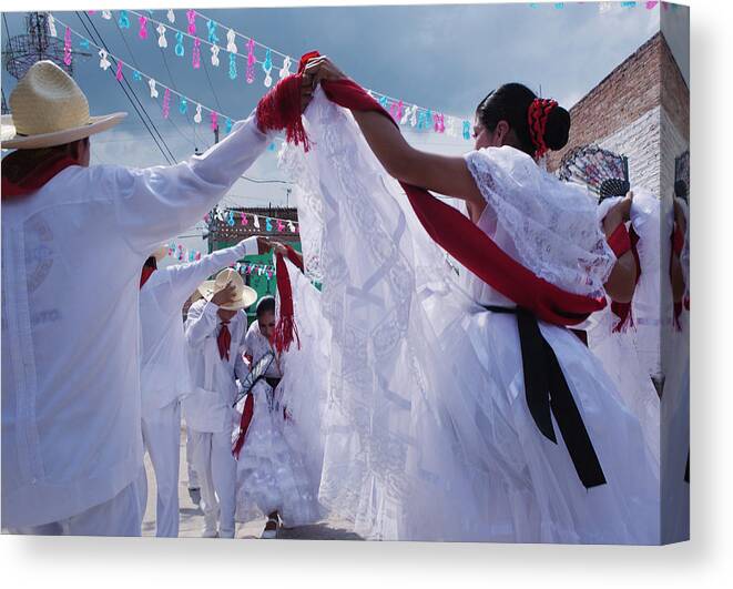 Shadow Canvas Print featuring the photograph Dancers At A Traditional Fiesta by Russell Monk