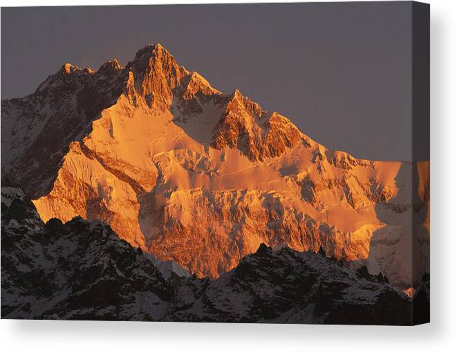 Feb0514 Canvas Print featuring the photograph Dawn On Kangchenjunga Talung by Colin Monteath