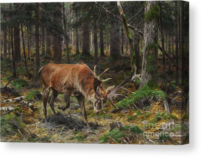 Ghost Canvas Print featuring the painting Deer in a Forest Glade by Celestial Images