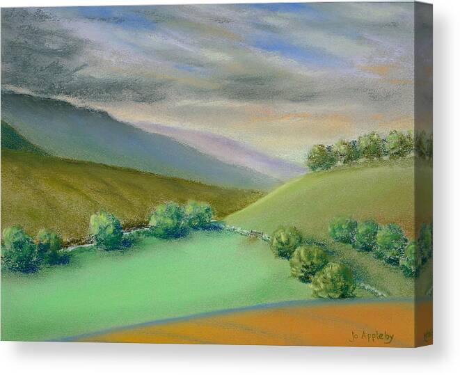 Fields Canvas Print featuring the painting Distant Hills by Jo Appleby