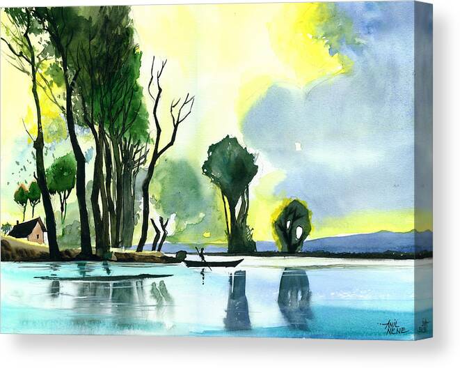 Nature Canvas Print featuring the painting Distant Land by Anil Nene