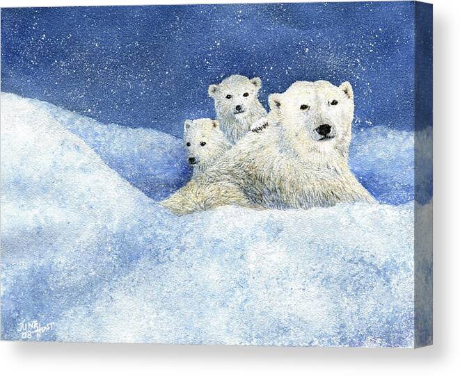 Polar Bear Canvas Print featuring the painting Don't Mess with Momma by June Hunt