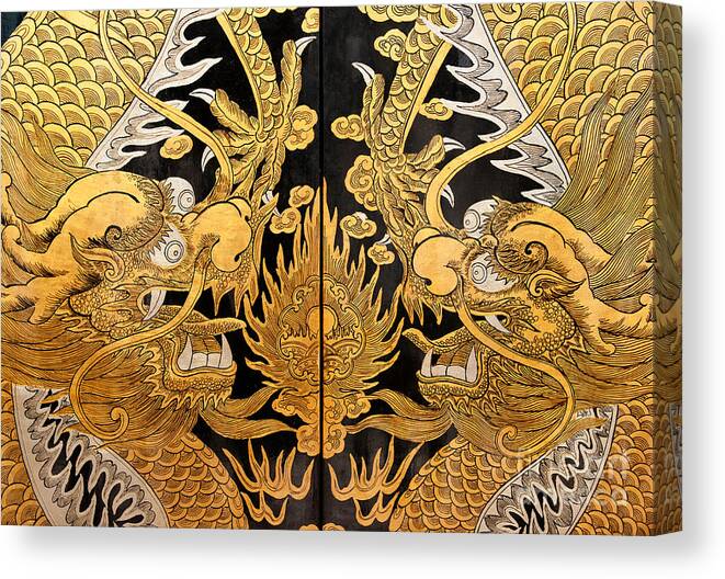 Gold Canvas Print featuring the photograph Door Dragons 01 by Rick Piper Photography