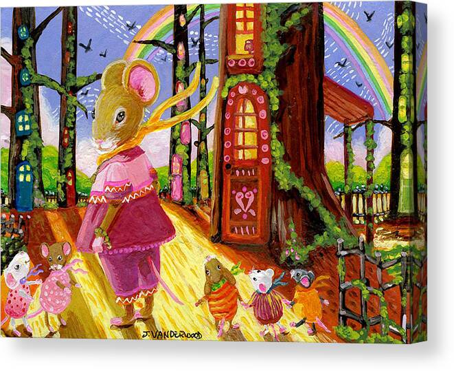 Mice Canvas Print featuring the painting Dotties Daycare Daily Walk by Jacquelin L Westerman