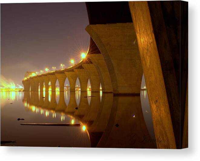 Bong Bridge-wisconsin-minnesota-superior-duluth-bridges-night Landscape-st Louis River-hiways-water -inspiration Canvas Print featuring the photograph Dream Weaver by Gregory Israelson
