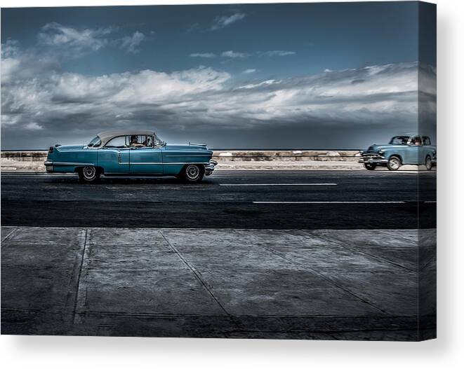  Cuba Canvas Print featuring the photograph Driving along the Malacon by Patrick Boening