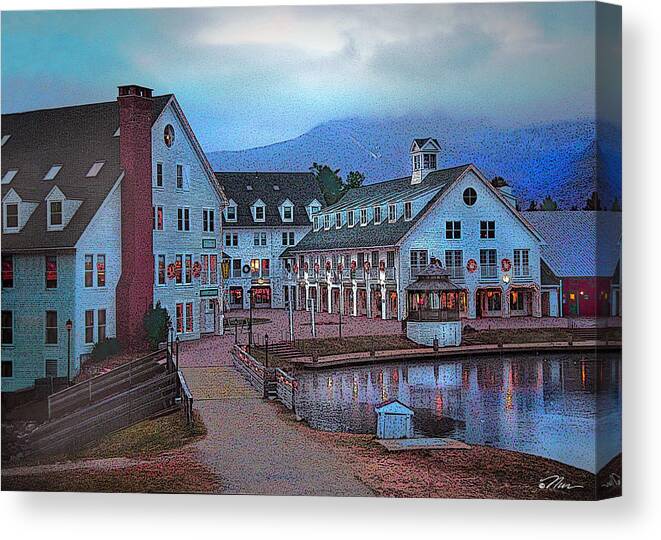 Waterville Valley Canvas Print featuring the digital art Dusk Before Snow at Town Square by Nancy Griswold