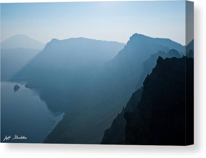 Awe Canvas Print featuring the photograph Early Morning Fog Over Crater Lake by Jeff Goulden