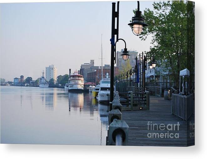 Green Canvas Print featuring the photograph Early Morning Walk Along the River by Bob Sample