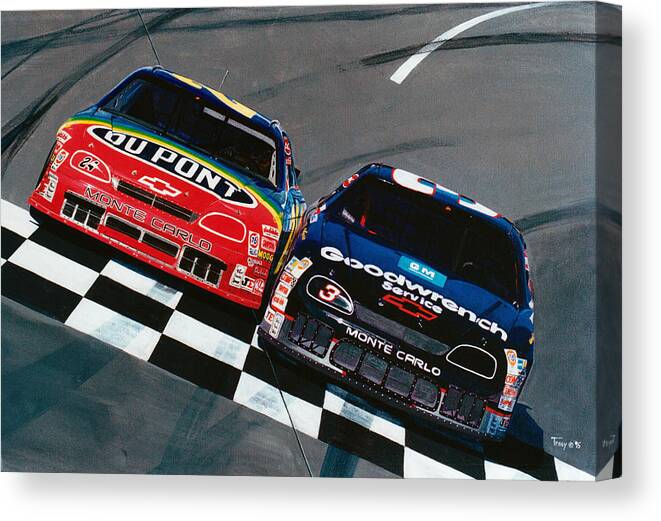 Jeff Gordon Canvas Print featuring the painting Earnhardt and Gordon by Robert Tracy
