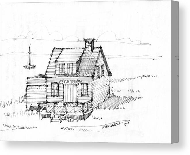 Monhegan Island Canvas Print featuring the drawing Eatons Residence by Richard Wambach
