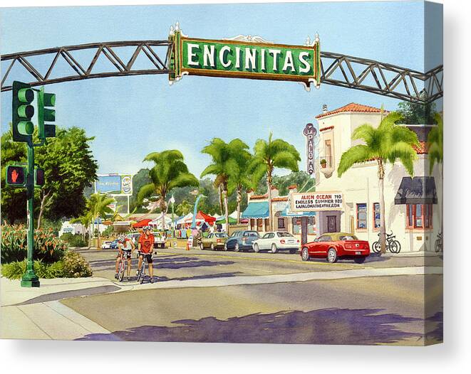 Encinitas Canvas Print featuring the painting Encinitas California by Mary Helmreich