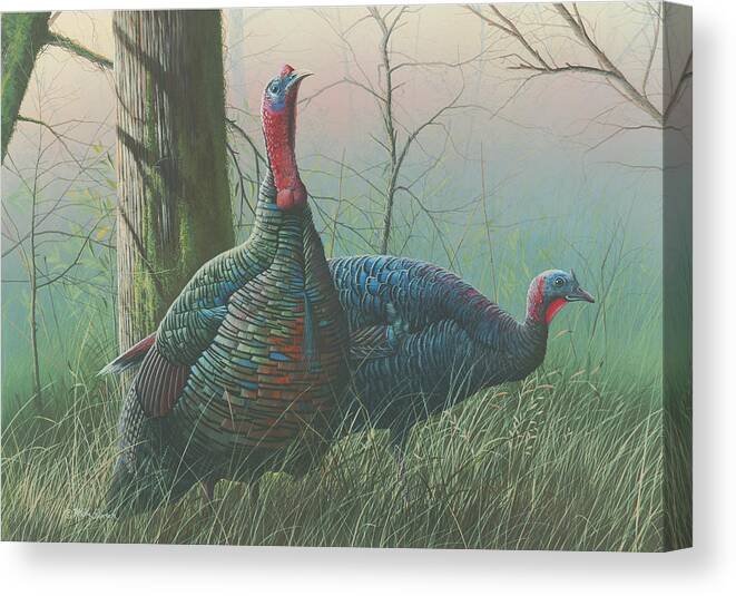 Wild Turkeys Paintings Canvas Print featuring the painting Etowah Drifters by Mike Brown