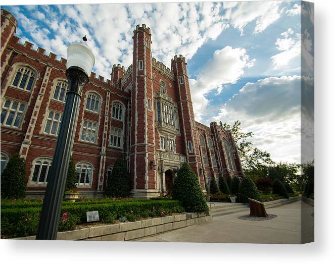 Ou Canvas Print featuring the photograph Evans Hall in the Evening by Hillis Creative
