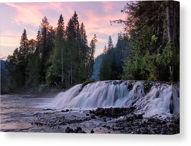 Wells Gray Provincial Park Canvas Print featuring the photograph Evening at Osprey Falls by Allan Van Gasbeck