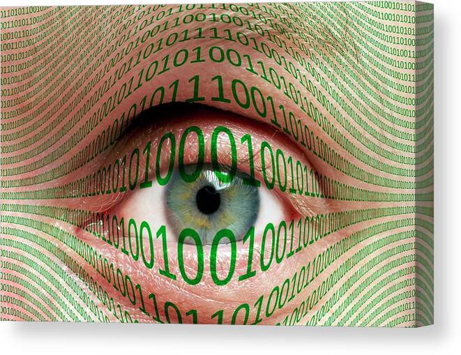 Eye Canvas Print featuring the photograph Eye And Binary Code by Victor De Schwanberg