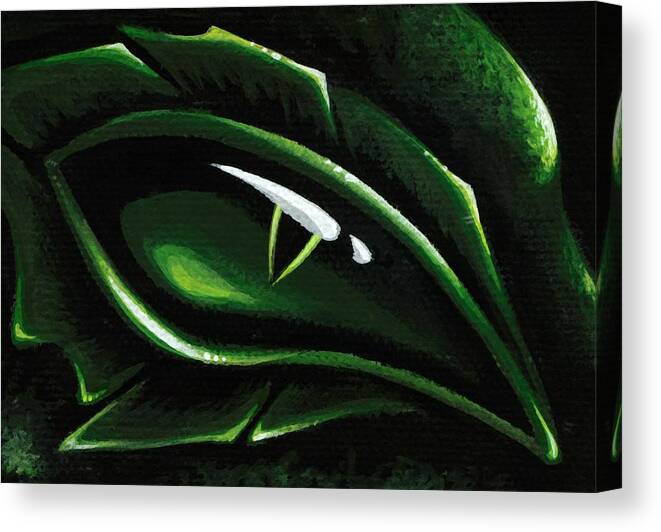 Green Dragon Canvas Print featuring the painting Eye Of The Emerald Green Dragon by Elaina Wagner