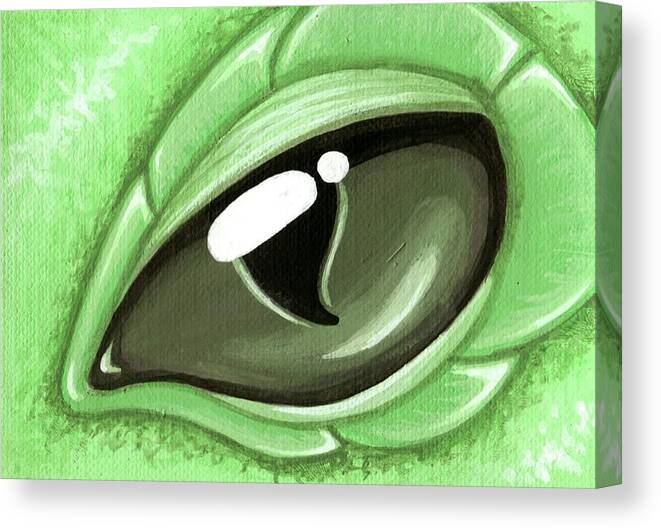 Green Dragon Canvas Print featuring the painting Eye Of The Mint Green Dragon Hatchling by Elaina Wagner