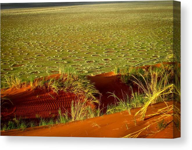 110325 Sossusvlei Vacation Canvas Print featuring the photograph Fairy Circles by Gregory Daley MPSA