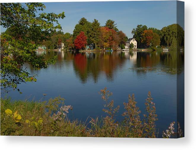 Foliage/lakes Canvas Print featuring the photograph Fall Reflection by Caroline Stella