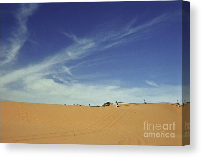 Sand Dunes Canvas Print featuring the photograph Fencing the Sky by Kathy McClure