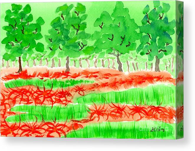 Red Spider Lily Canvas Print featuring the painting Field of Red Spider Lilies by Beverly Claire Kaiya