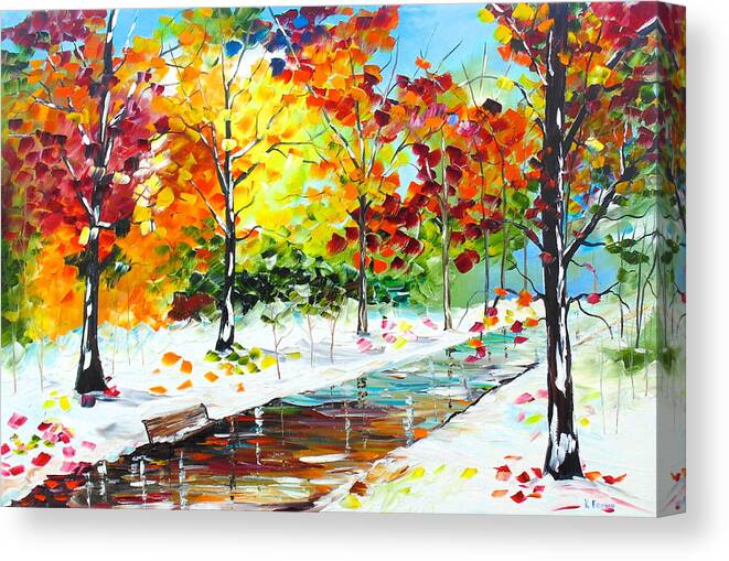  Landscape Paintings Canvas Print featuring the painting First Snow by Kevin Brown