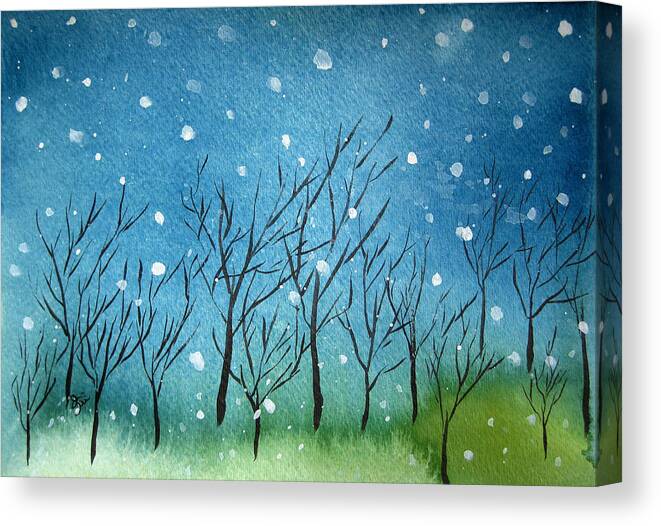 First Canvas Print featuring the painting First Snow by Oiyee At Oystudio