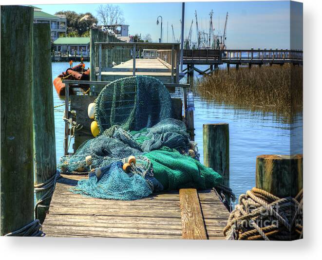 Scenic Canvas Print featuring the photograph Fishing Nets by Kathy Baccari