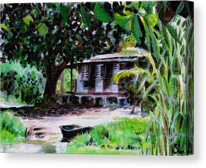$75 Canvas Print featuring the painting Fishing Shack by Sarah Lynch