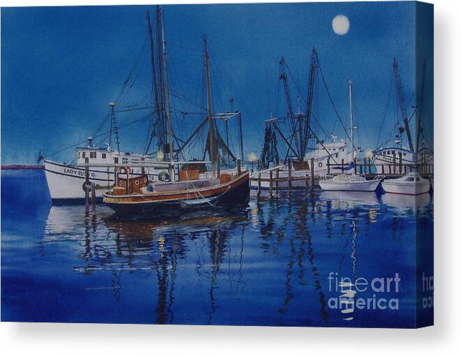 Night Canvas Print featuring the painting Fishmoon by Karol Wyckoff