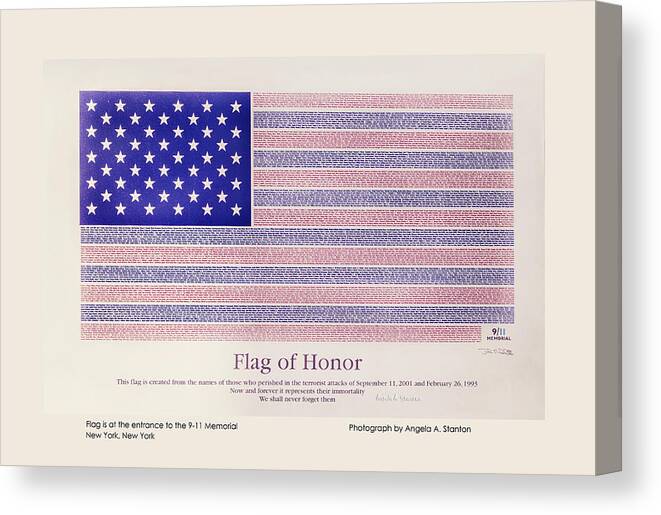 New York Canvas Print featuring the photograph Flag of Honor 9-11 Memorial - Poster by Angela Stanton