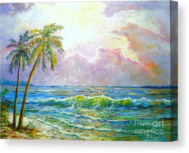 Florida Beach Scene Canvas Print featuring the painting Florida Beach Scene by Lou Ann Bagnall