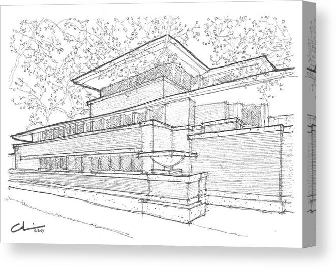 Flw Canvas Print featuring the drawing FLW Robie House by Calvin Durham
