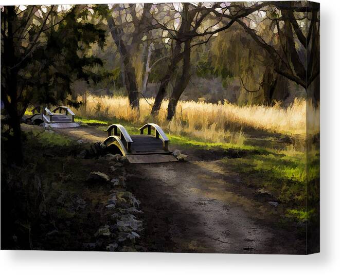 Foot Bridge Canvas Print featuring the photograph Foot Bridges at Sunset by Dean Ginther