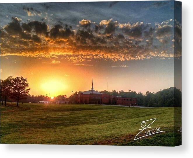 Landscape Canvas Print featuring the photograph FUMC Sunset by David Zarecor