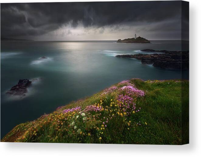 Lighthouse Canvas Print featuring the photograph Godrevy Point... by Krzysztof Browko