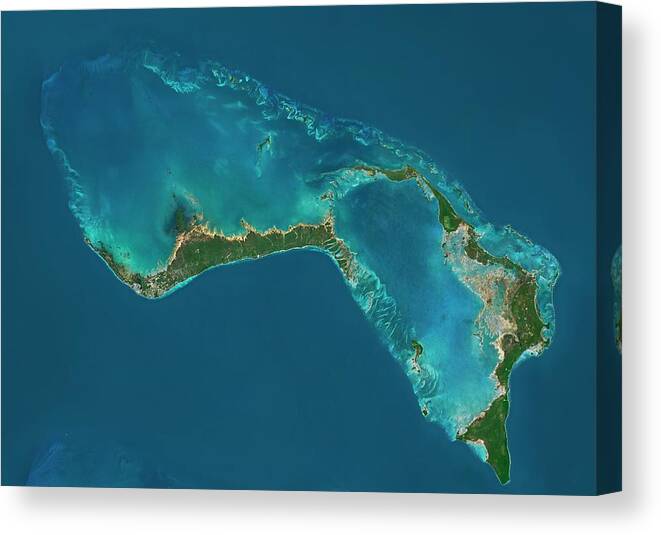 Satellite Image Canvas Print featuring the photograph Grand Bahama And Abaco Islands by Planetobserver/science Photo Library
