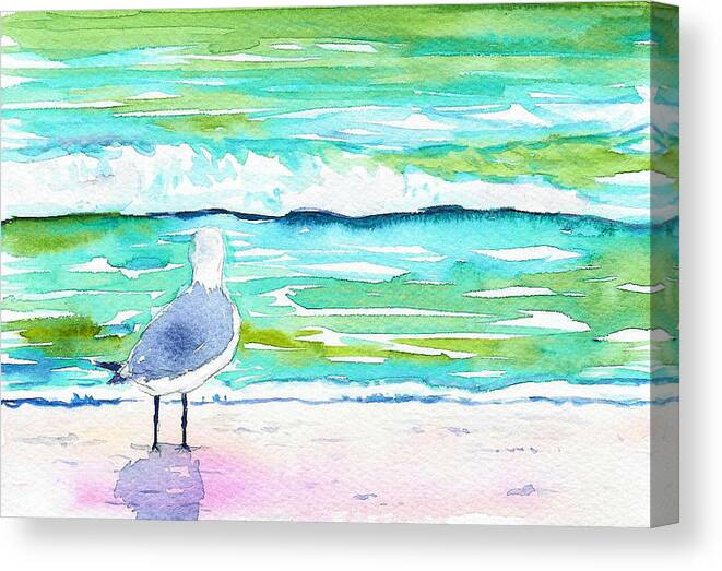 Seagull Canvas Print featuring the painting Gull by Anne Marie Brown