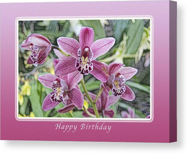 Pink Orchids Canvas Print featuring the photograph Happy Birthday Pink Orchids by Michael Peychich