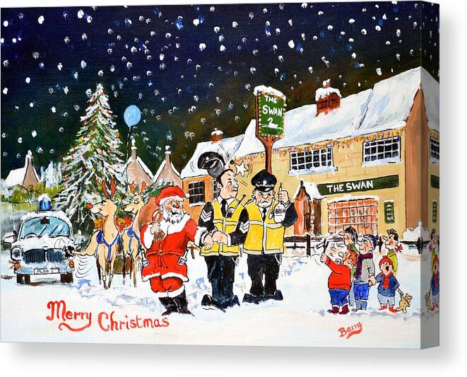 Christmas Card Canvas Print featuring the painting Happy Christmas by Barry BLAKE