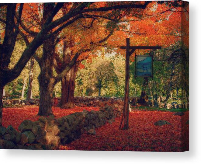 Hartwell Tavern Canvas Print featuring the photograph Hartwell tavern under orange fall foliage by Jeff Folger