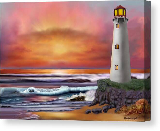 Hawaii Canvas Print featuring the digital art Hawaiian Sunset Lighthouse by Glenn Holbrook
