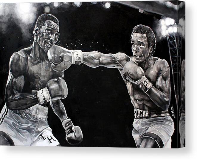 Boxing Canvas Print featuring the painting Hearns vs. Leonard by Michael Pattison