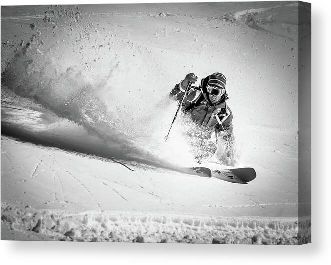 Action Canvas Print featuring the photograph Henri Making A Powder Turn... by Eric Verbiest