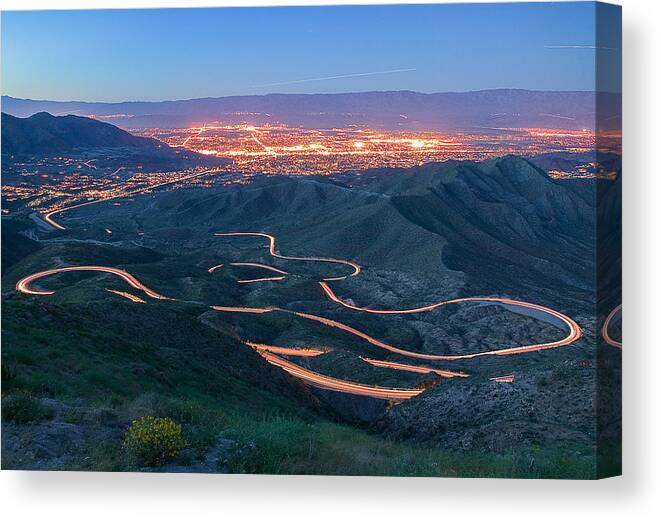 Coachella Canvas Print featuring the photograph Highway 74 Palm Desert CA Vista Point Light Painting by Scott Campbell