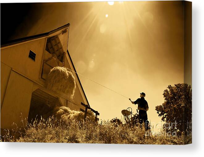 Agriculture Canvas Print featuring the photograph Hoisting Hay by Phil Cardamone
