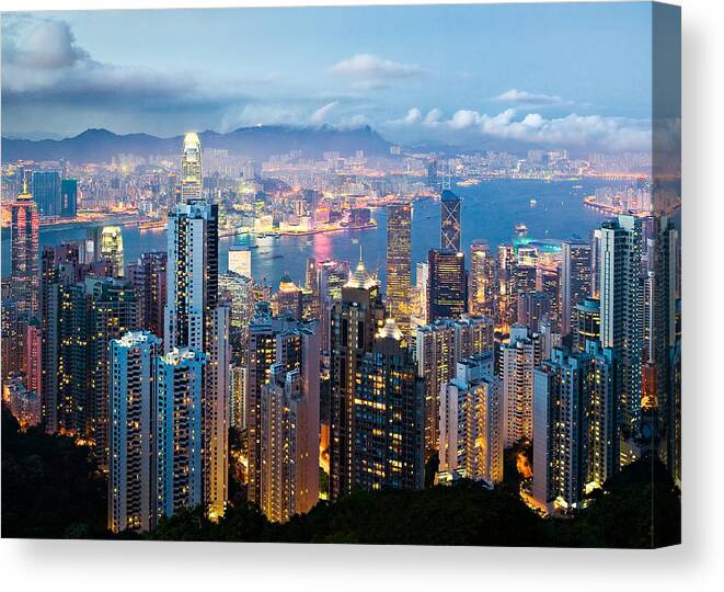 Hong Kong Canvas Print featuring the photograph Hong Kong at Dusk by Dave Bowman